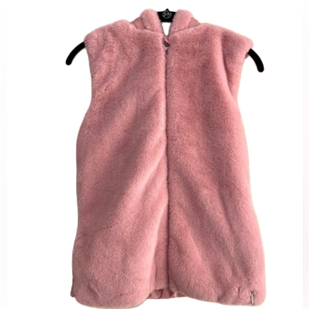 Guess Girl Bubblegum Pink Faux Fur Vest With Embellished Sequin Guess Logo Sz 14